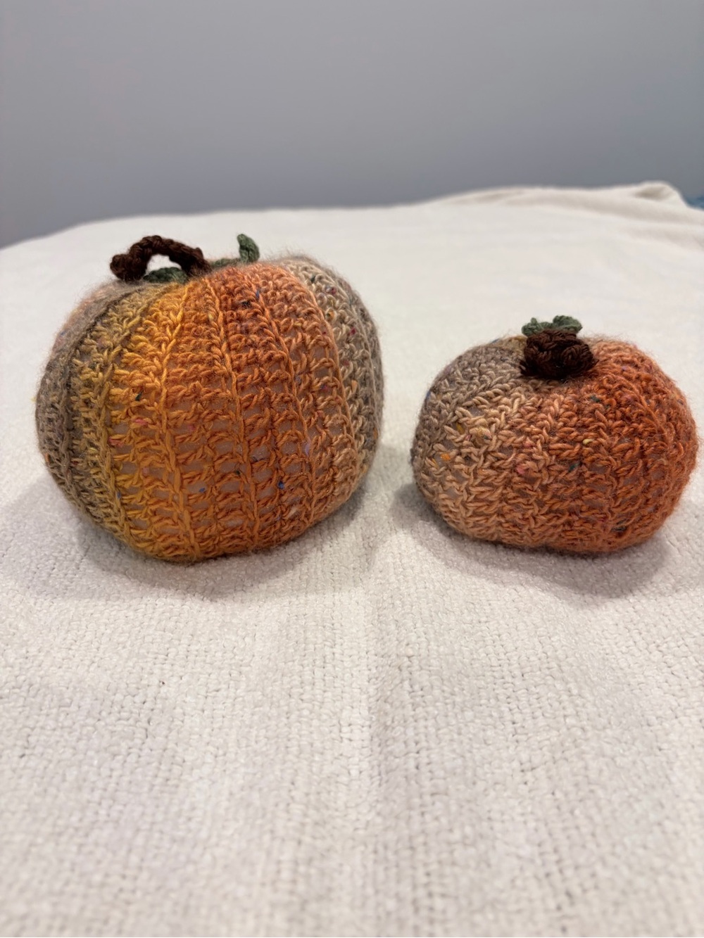Hand Knit Pumpkin Set of 2 Rustic Fall Thanksgiving Decor